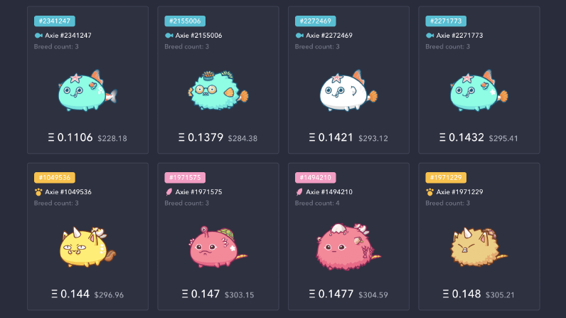 The marketplace for Axies in Axie Infinity The marketplace for Axies in Axie Infinity