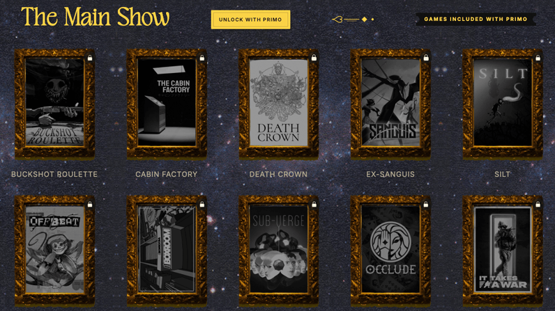 The Main Show in Playbill, a gallery of partner games included with Primo